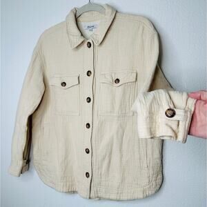 Madewell Oatmeal Long Sleeve Button Front Pocketed Waffle Pattern Shirt Jacket